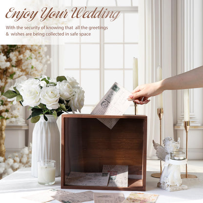 OurWarm Wooden Wedding Card Box with Slot, Money Gift Card Box for Wedding Reception, Rustic Envelope Card Box Storage for Party, Birthday, Graduation, Baby Shower, Honeymoon Funds, Wedding Gift