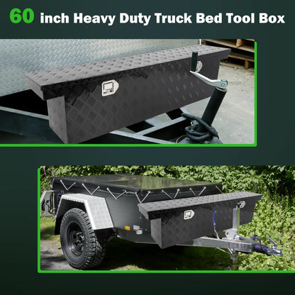 SCITOO 60" Aluminum Diamond Plate Truck Bed Tool Box,Heavy Duty Crossover Storage for Most Full Size Pickups,Lockable Weatherproof Chest,Fits 60"WX14"DX14"H Truck Beds,Easy Access to Load and Unload