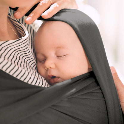 Soft Cotton Baby Wrap Carrier - Adjustable Infant Sling for Newborn to 2 Years, Hands-Free Babywearing for Parenting, Shopping, Travel - Breathable & Lightweight (Black)
