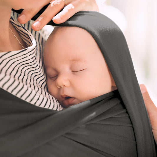 Soft Cotton Baby Wrap Carrier - Adjustable Infant Sling for Newborn to 2 Years, Hands-Free Babywearing for Parenting, Shopping, Travel - Breathable & Lightweight (Black)
