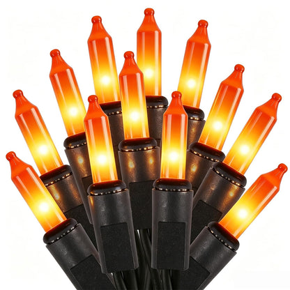 Watereem 2 Pack Orange Halloween Lights, 100 Count, Incandescent Mini Halloween String Lights Outdoor, Black Wire Connectable Tree Light for Garland Christmas Thanksgiving Holiday Patio Home Decor