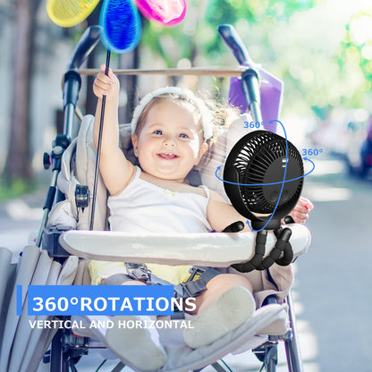 Stroller Fan - 65Hrs 12600mAh Rechargeable, Timing Car Seat, Portable Clip On Battery Operated for Baby, Peloton, Treadmill, Golf Cart, Beach, Bed, Dog
