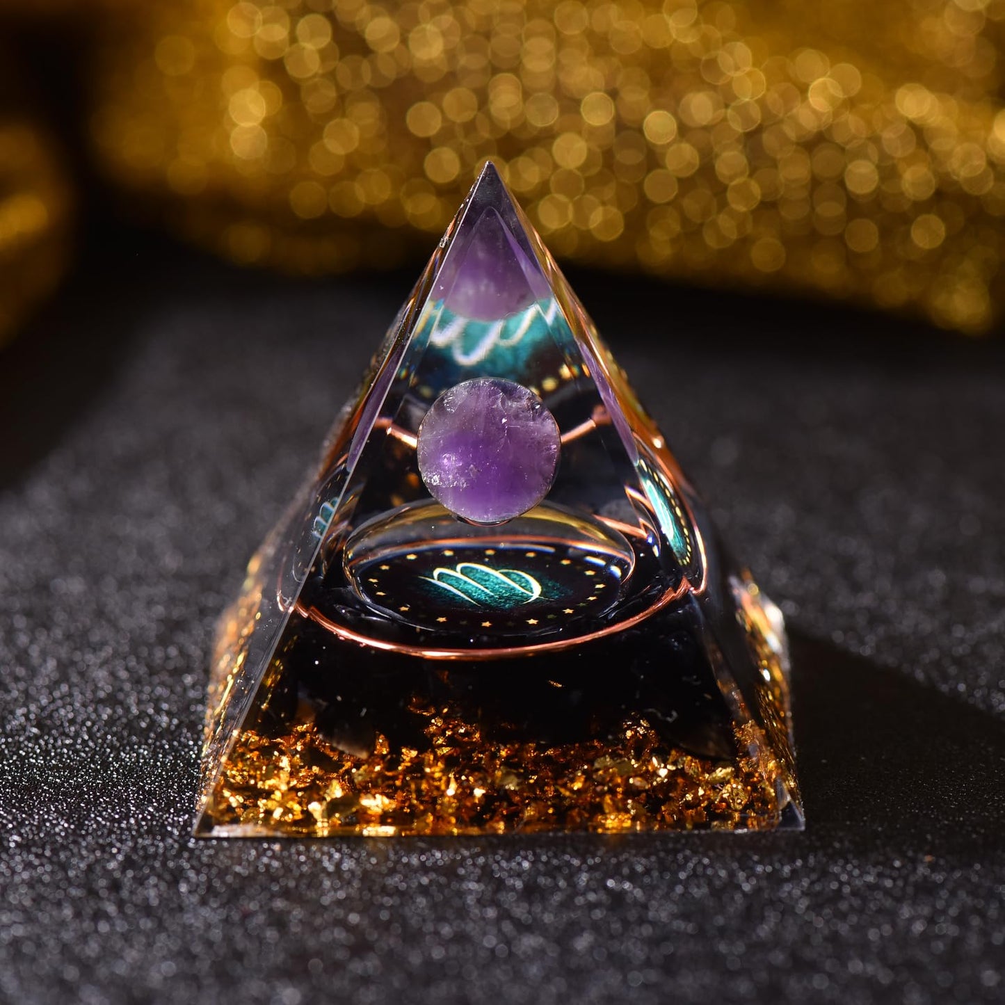 YOUNAIERZX Twelve Constellations Orgone Pyramid Natural Amethyst with Obsidian Healing Crystals for Protection Chakra Positive Energy Gift Home Decor (Virgo)