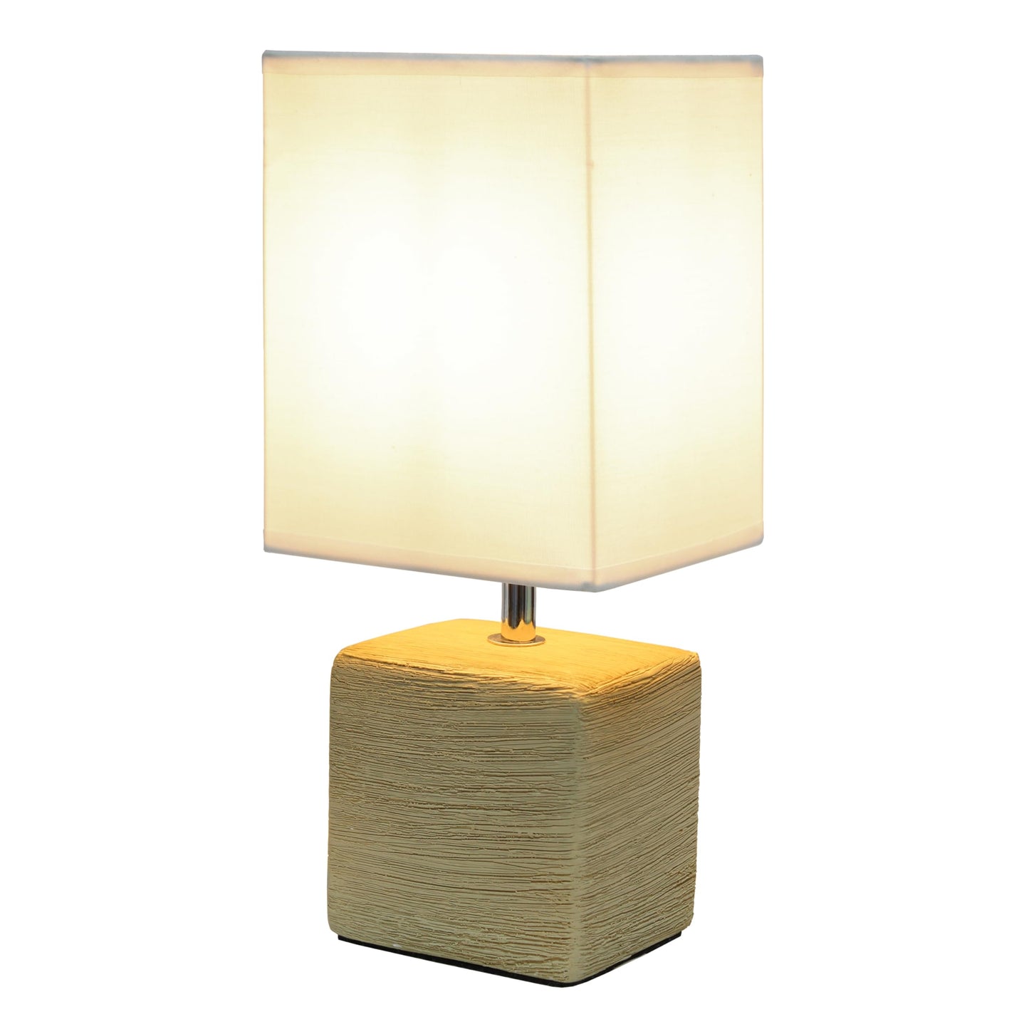 Simple Designs LT1218-BGE 11.81" Mini Cube Faux Stone Ceramic Table Lamp, for Living Room, Bedroom, Office, Beige with White Shade