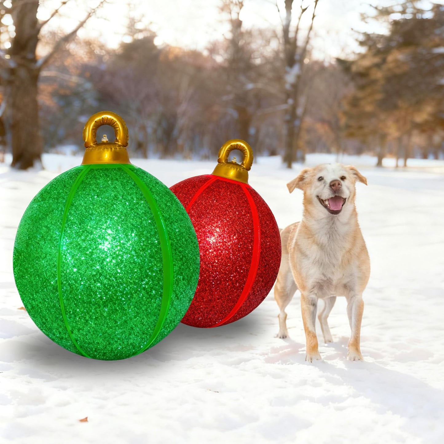 2 Pack 24 Inch Inflatable Christmas Balls, Giant Inflatable Ornaments Outdoor, Extra Large Outdoor Christmas Ornaments for Lawn, Porch, and Front Door (Red & Green)
