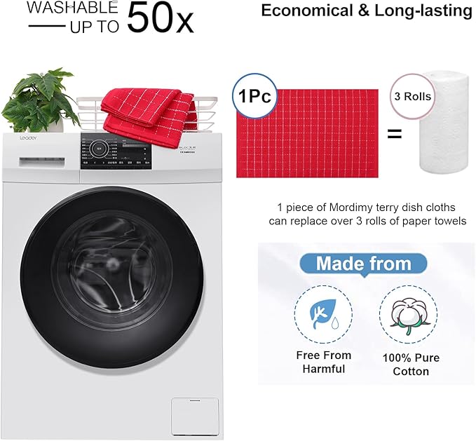 Mordimy 100% Cotton Terrycloth Kitchen Towels and Dishcloths Sets, Soft and