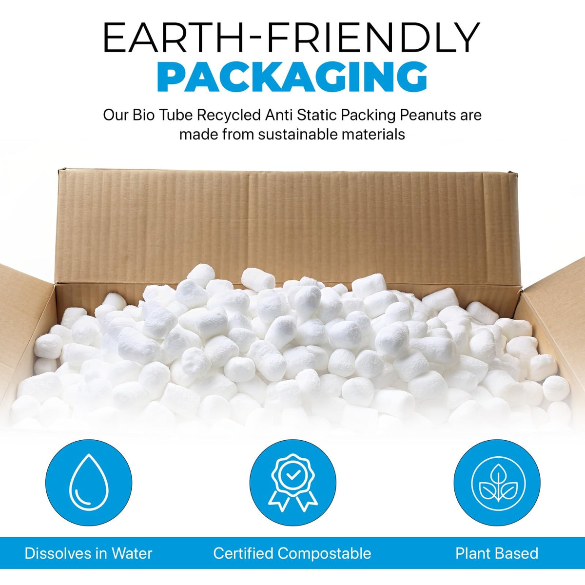 Aruva Kitchen Biodegradable Peanuts 0.5 cu ft naturaly antistatic compostable popcorn for packaging