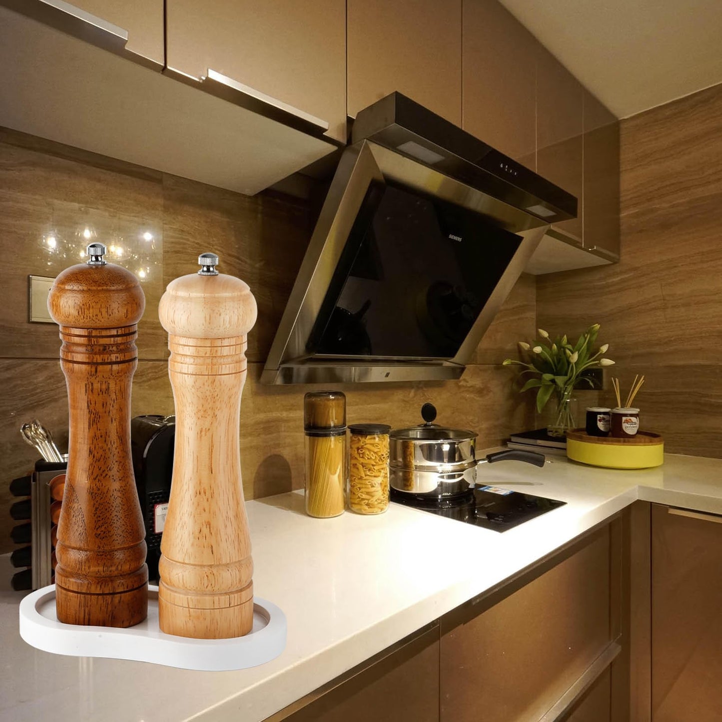 BINHAI Salt and Pepper Wood Mill Tray, White colour Pepper Grinder Rest, Work Surface and Dining Table Protector (Pepper mill not included)