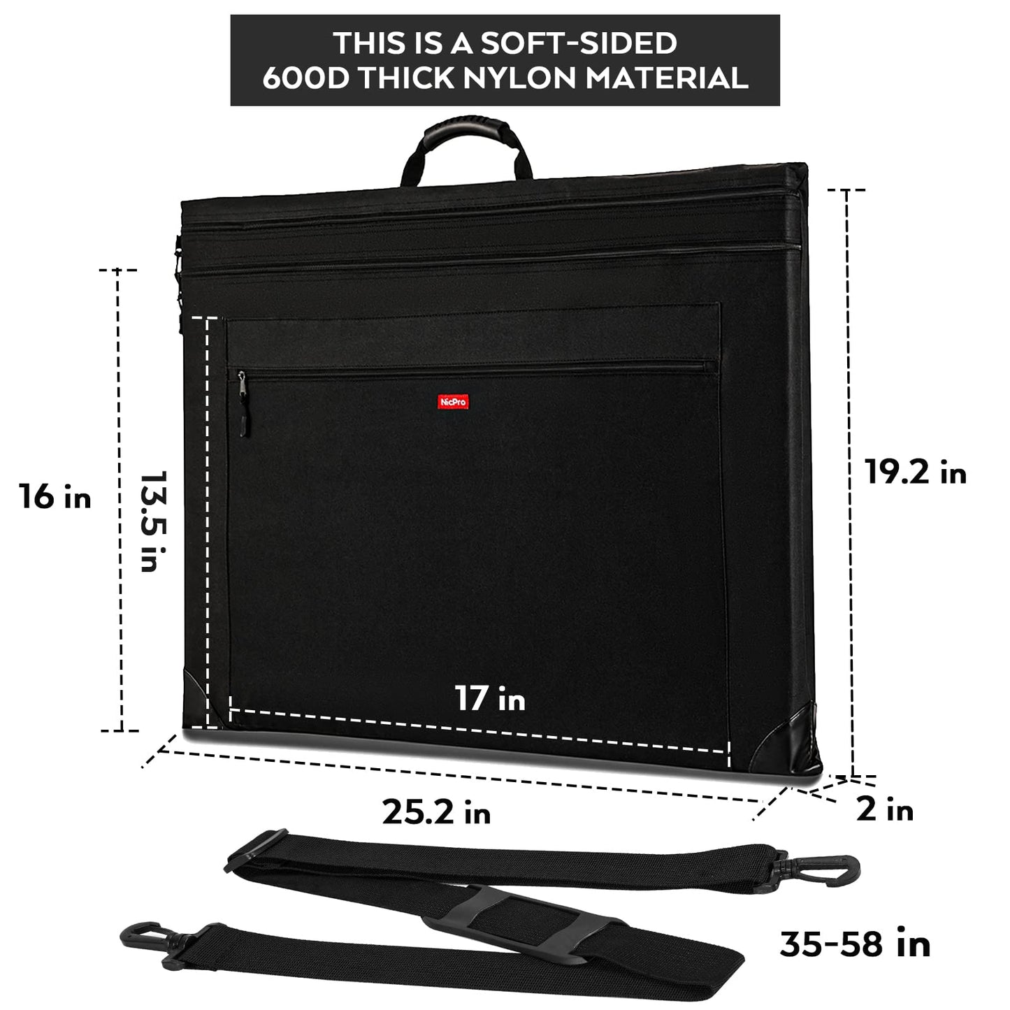 Nicpro Light Weight Art Portfolio Bag, 18x24 Black Art Canvas Portfolio Case with Detachable Shoulder Strap, Leather Corners, Carrying Storage Case for Artwork, Poster, Sketching, and Drawing