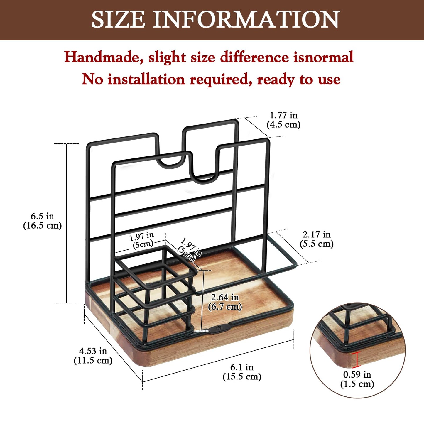 Napkin Holder for Table, Standing Napkin Holder with Salt and Pepper Shakers, Acacia Wood Base, Iron Build, for Kitchen, Dining Room, Outdoor Use（Fork and knife not included）