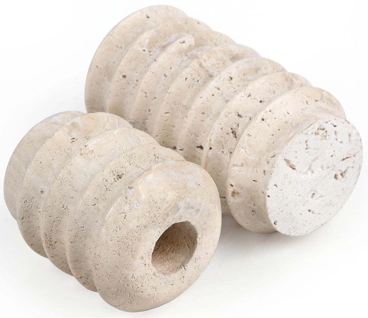 HofferRuffer Travertine Candlestick Holders, Set of 2 Natural Stone Candle Holder Decorative Candle Stands for Wedding, Dinning, Party, Table Centerpieces, Fits 3/4'' Thick Candles (Cream White)