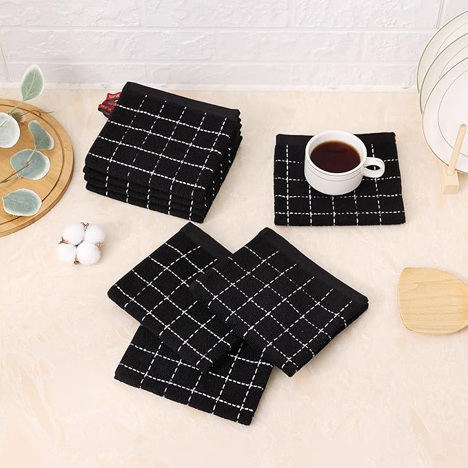 Mordimy 100% Cotton Terry Cloth Dish Cloths, Soft and Absorbent Checkered Dish