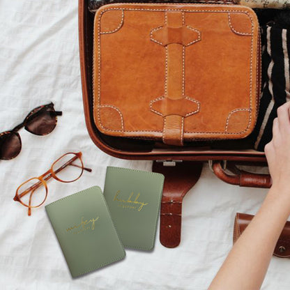 Mr&Mrs Gifts Matching Passport Covers for Mr and Mrs, Husband and Wife Gifts Passport Holders, Engagement Gifts for Couples, Honeymoon Travel Essentials Gift for Newlyweds(HW Sage Green)