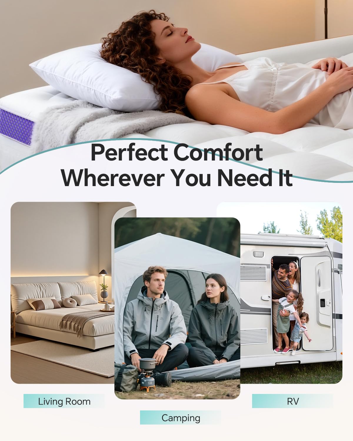 ChiXpace Dual Layer 4 Inch Memory Foam Mattress Topper Queen - 2 Inch Gel Memory Foam and 2 Inch Pillow Top Mattress Pad, 7-Zone Egg Crate 2-in-1 Design (White)