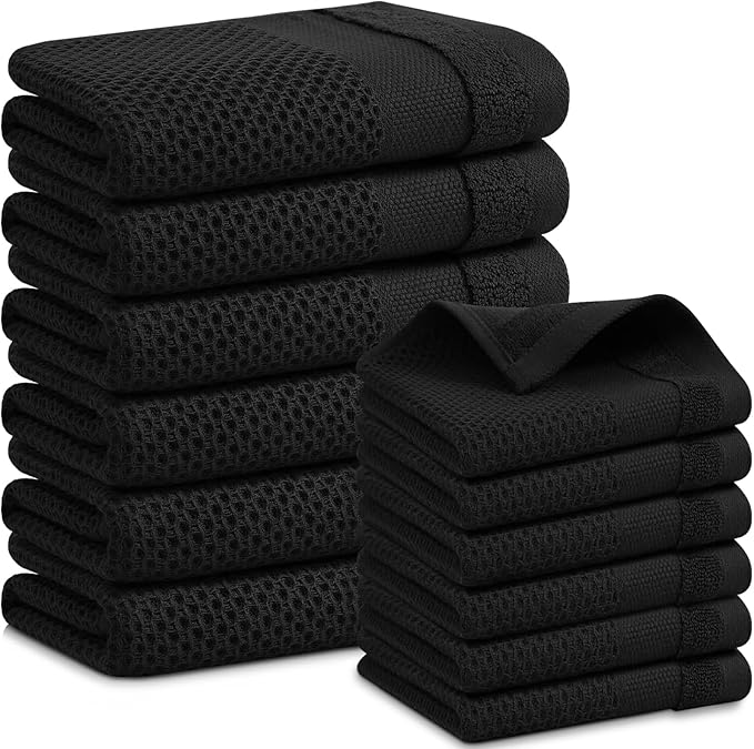 Homaxy Kitchen Towels and Dishcloths Set, 12 x 12 and 13 x 28 Inches, Super