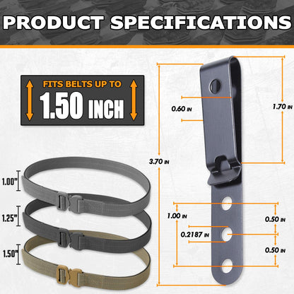 HolsterSmith Universal Metal Belt Clip for Holster Making - (Model 5) - (3-Hole) - (Tactical Black) - (w/Don’t Tread On Me Engraving) - (1 Pack)