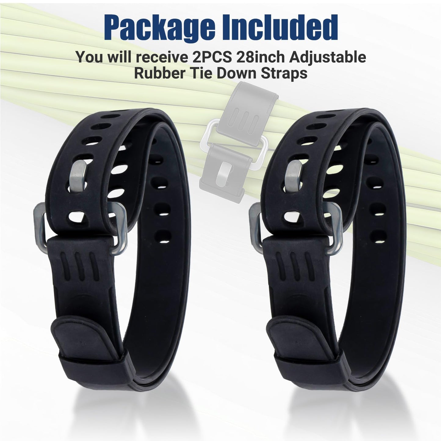 PSLER 2 Pack Heavy-Duty Silicone Utility Straps - 28inch Adjustable Rubber Tie Down Straps with Aircraft Aluminum Buckle, 50lb Capacity for Ladders, Ski Gear, Luggage & Cargo, Black