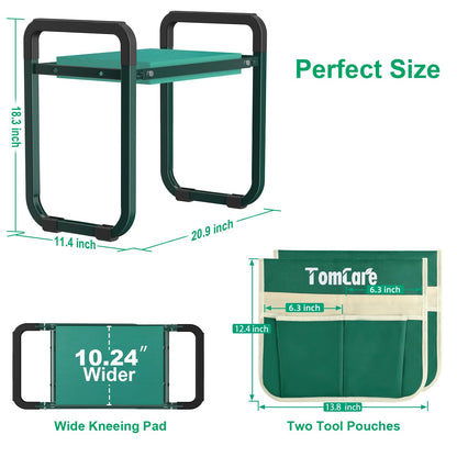 TomCare Garden Kneeler and Seat Upgraded 10.24" Wide Kneeling Pad Garden Bench with 2 Large Tool Bags Heavy Duty Foldable Garden Stool Tools Gardening Gifts for Women Men Seniors Gardeners