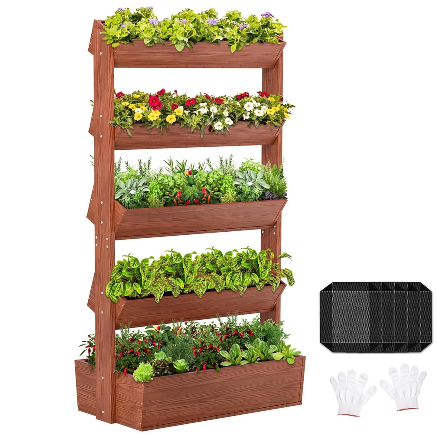 UrGROWA Wooden Vertical Raised Garden Bed, 5 Tier Garden Planters Raised Beds Freestanding Plant Stand Flower Rack Wooden Planter Box for Plants Herbs Flowers Vegetables Outdoor Indoor Gardening