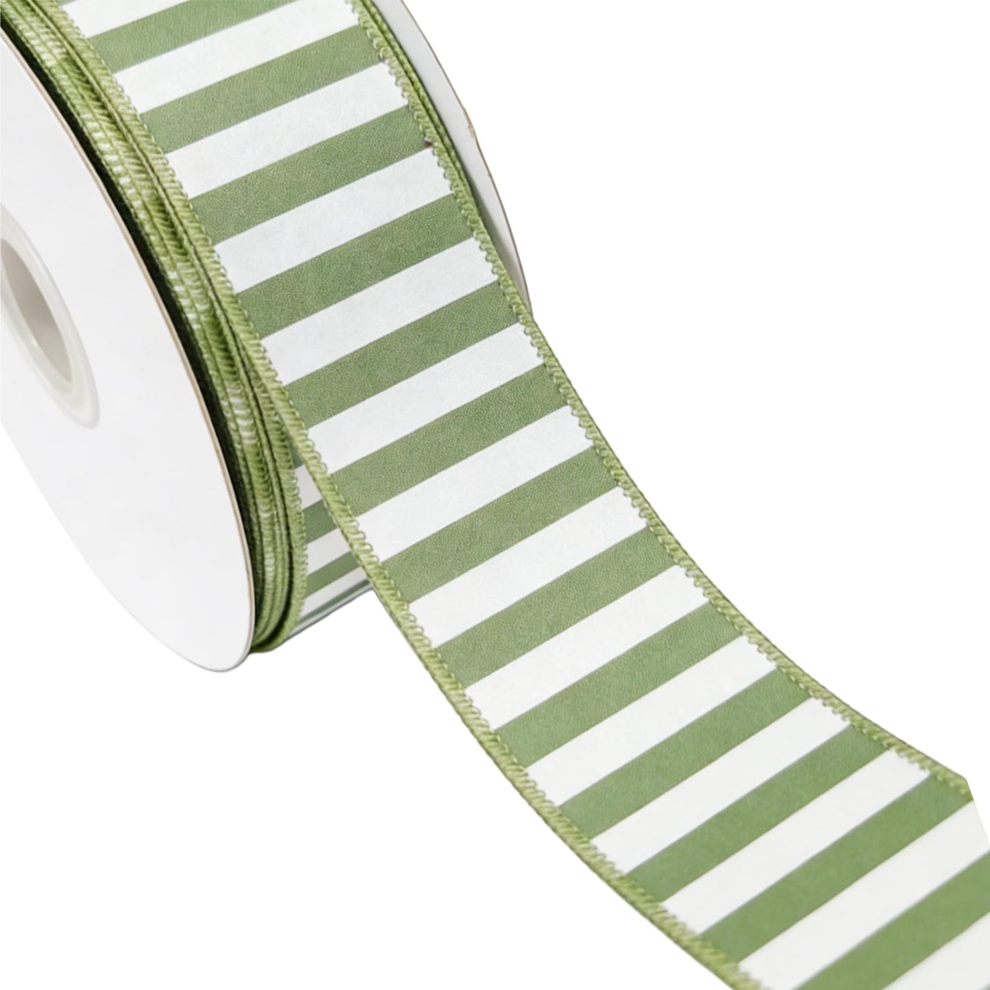 Meseey 2.5 Inch Sage Green White Stripe Wired Ribbon 10 Yards, Farmhouse Striped Wired Edge Ribbon for Wreaths, Gift Wrapping, DIY Crafts, Wedding, Baby Shower & Home Holiday Decoration