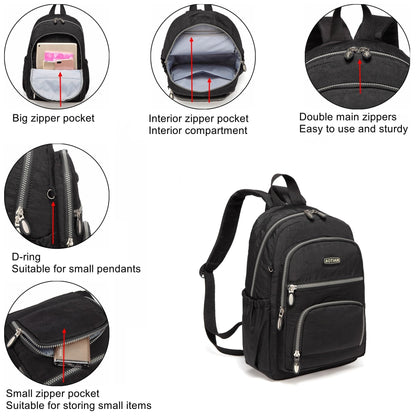AOTIAN Women's Lightweight Sturdy Nylon Little Handy Backpack 9 litres, Black