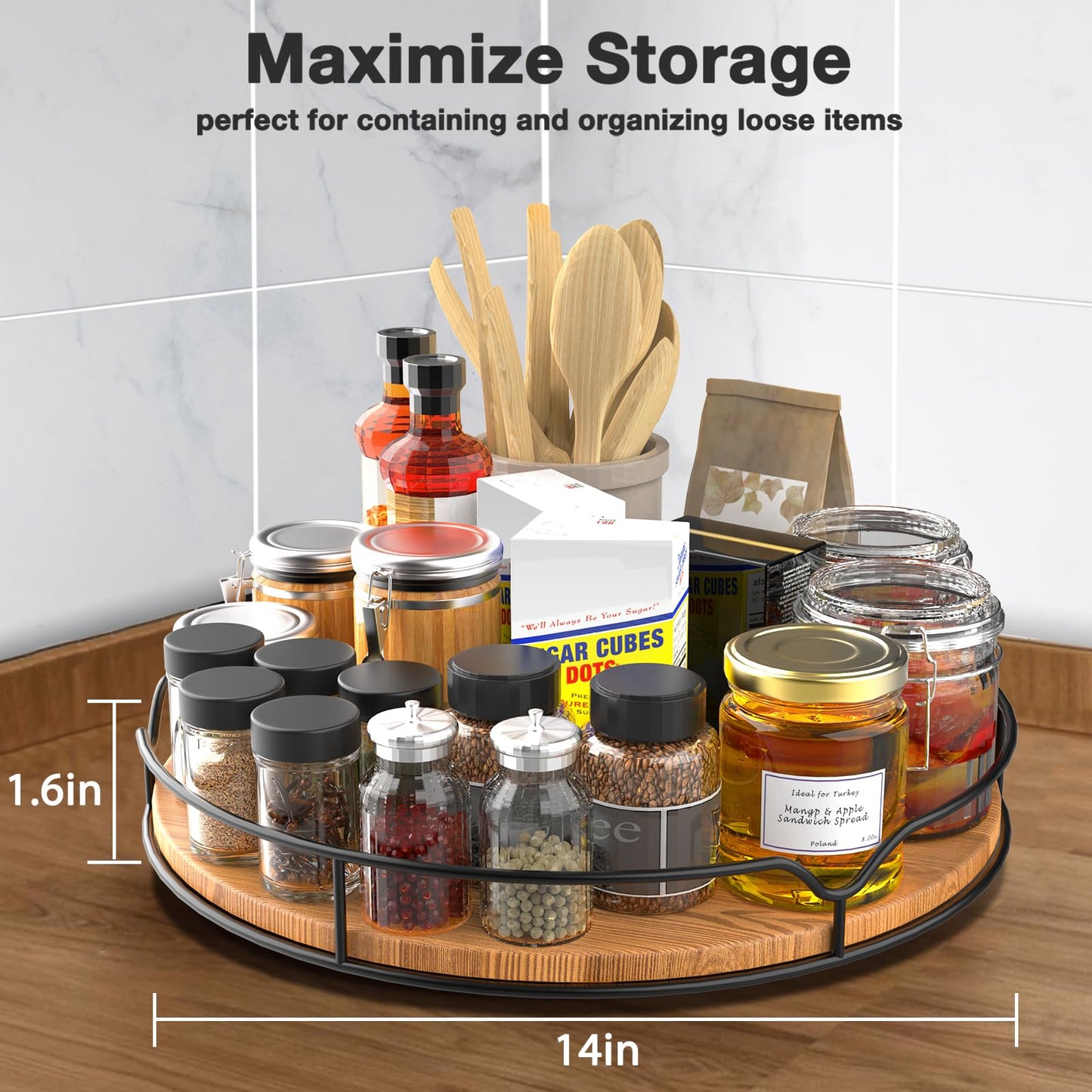 Lazy Susan Turntable Organizer for Cabinet Pantry Kitchen Countertop Computer Cupboard, 14 inch