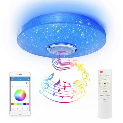 RGB LED Ceiling Light with Bluetooth Speaker 36W, High Sound Quality ,Cool/Warm White Colour Changing lamp with Remote Control and App,Waterproof Lamp for Bedroom Bathroom Ø30cm
