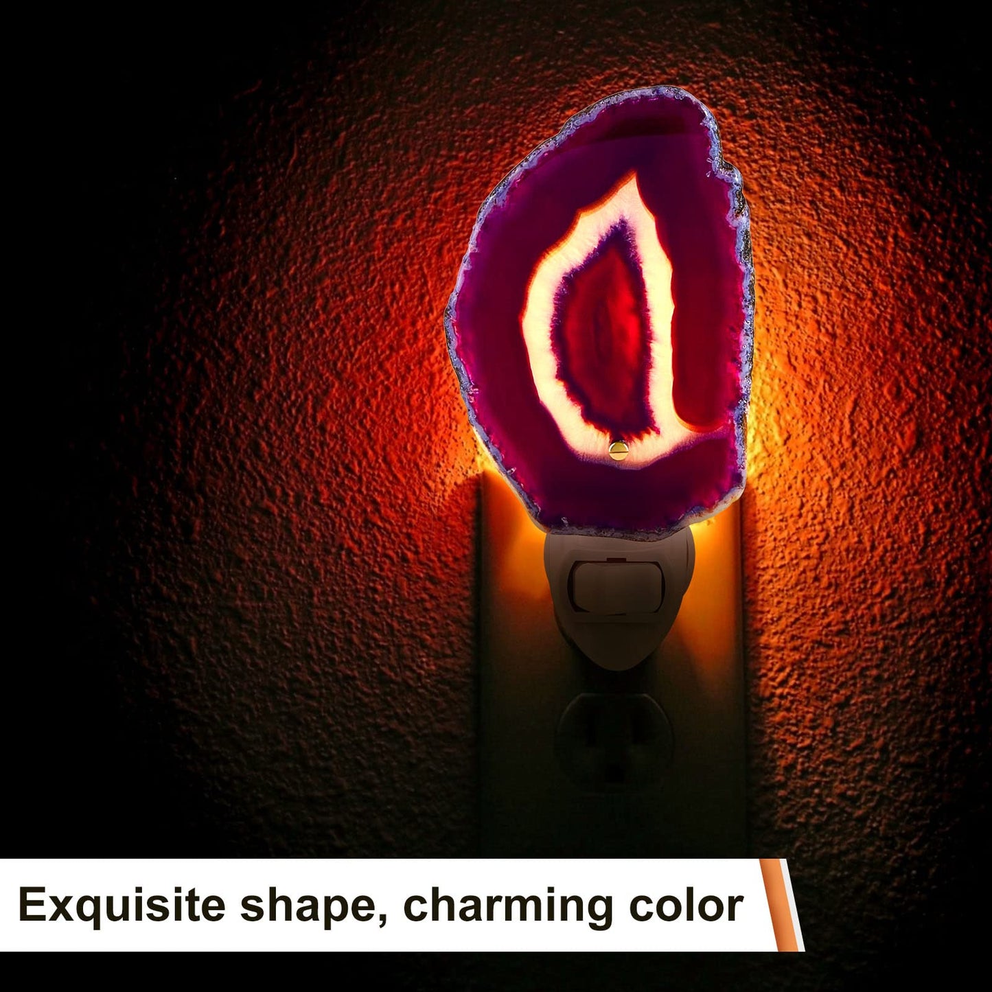 Funtery 2 Pcs Agate Night Light Agate Slice Light Crystal Nightlight Plug into Wall with Switch Crystal Lamp LED Hallway Stairways Home Decor for Toilet Kitchen Bedroom, Blue Purple