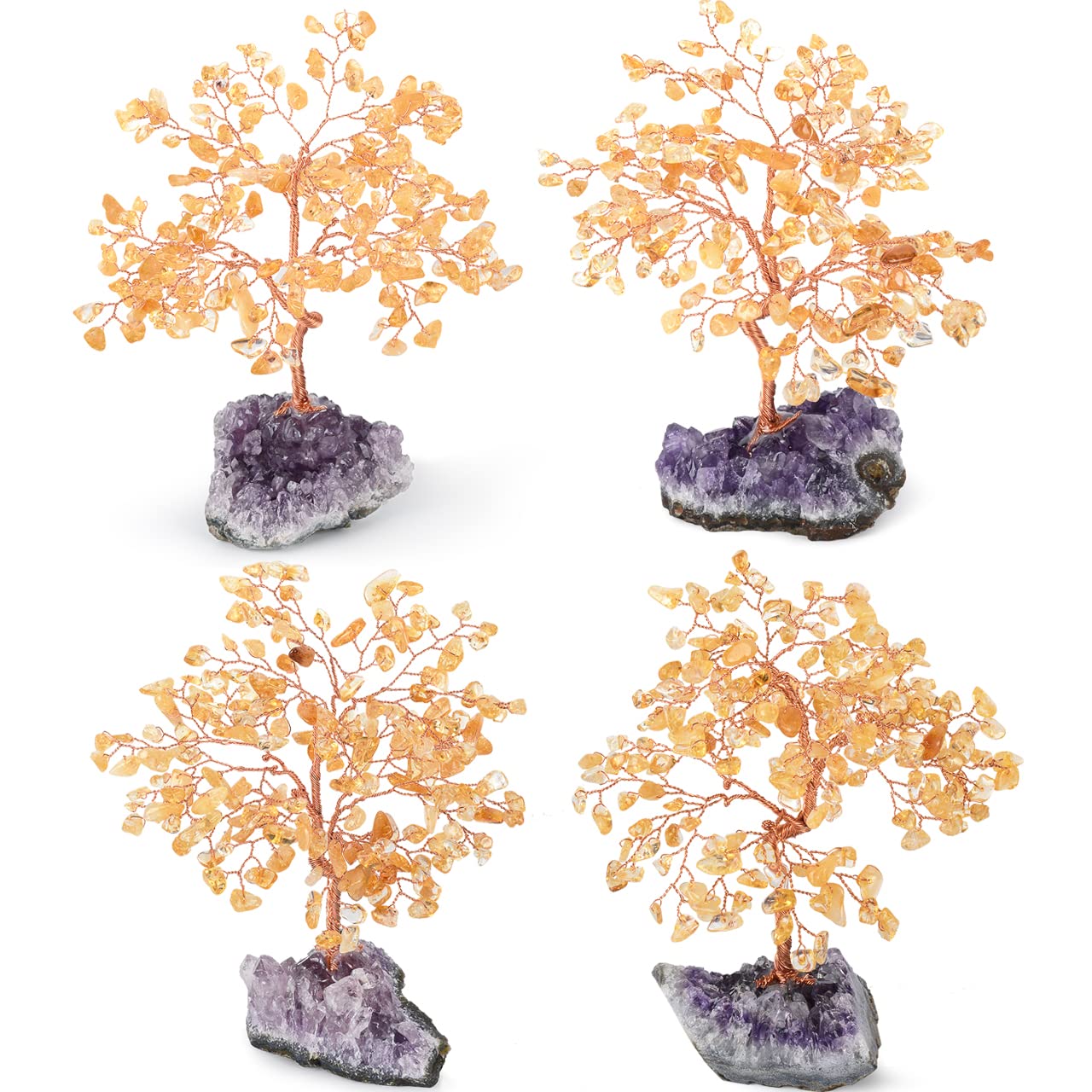 MASGEMES Natural Citrine Crystal Tree with Amethyst Geode Base,Crystal Ornaments Feng Shui Bonsai Money Tree,Chakra Balancing Positive Energy Figurings Decor 5.5"-6.3"