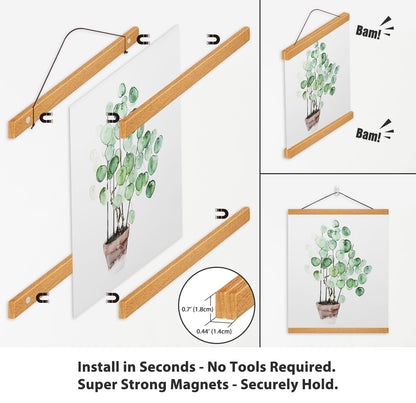 HONKKI Magnetic Poster Hanger Frame, 12 Inch, Teak Wood, Fits 12x16 12x18 12x24 Prints, N52 Magnets, Clean Wall Display for Posters, Maps, Canvas & Diamond Art