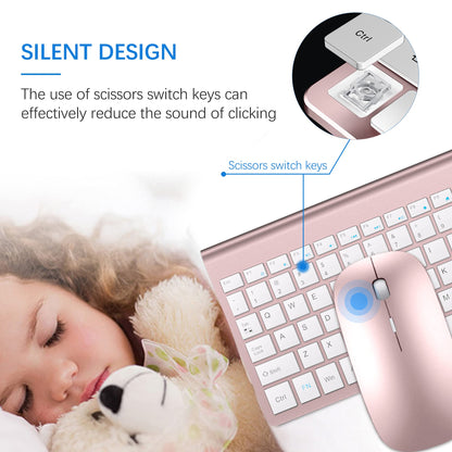 Wireless Keyboard and Mouse Ultra Slim Combo, TopMate 2.4G Silent Compact USB 2400DPI Mouse and Scissor Switch Keyboard Set with Cover, Batteries Included, for PC/Laptop/Windows/Mac - Gray Black