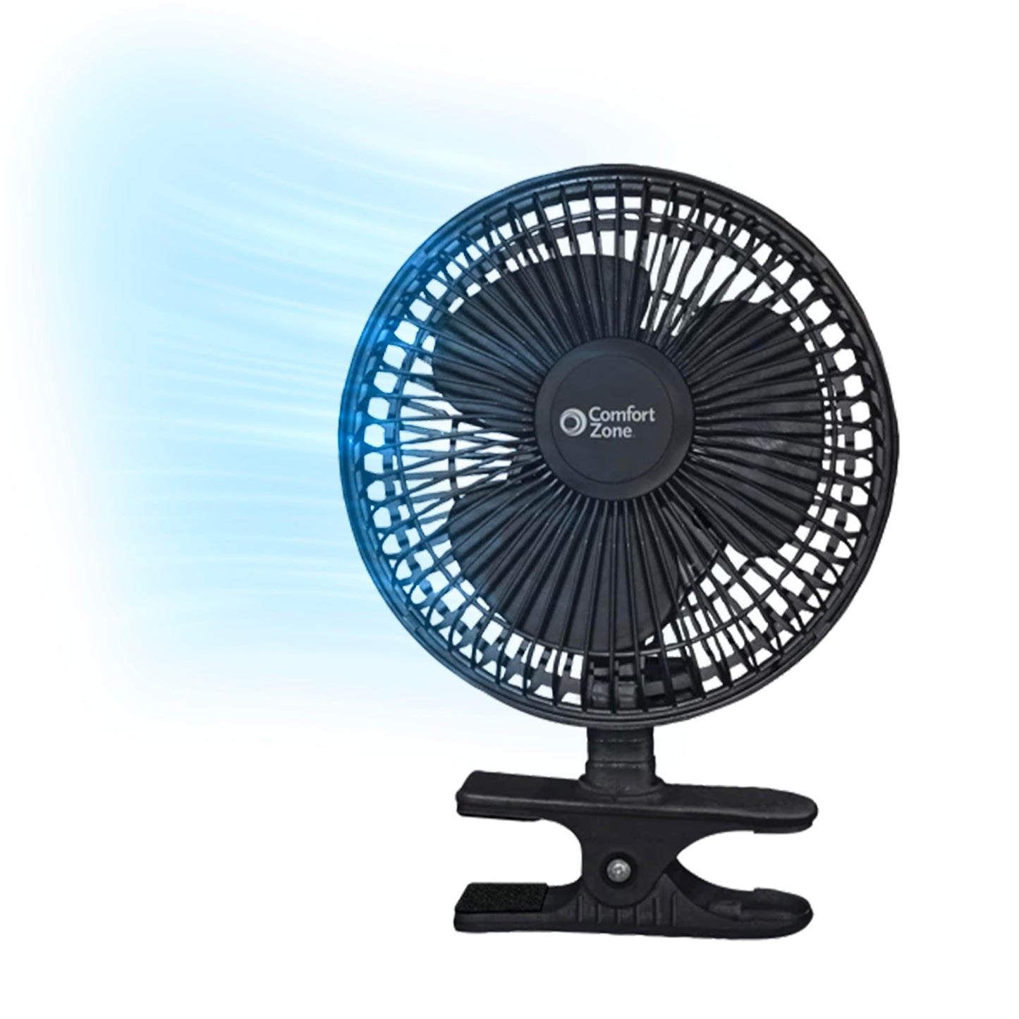 Comfort Zone Portable Clip on Fan, 6 inch Stroller Fan with Fully Adjustable Tilt, Quiet 2 Speed Bedside Fan, Mini Desk Fan, Table Fan, Easily Clip on to Desk, Stroller or Bedroom Nightstand, Black