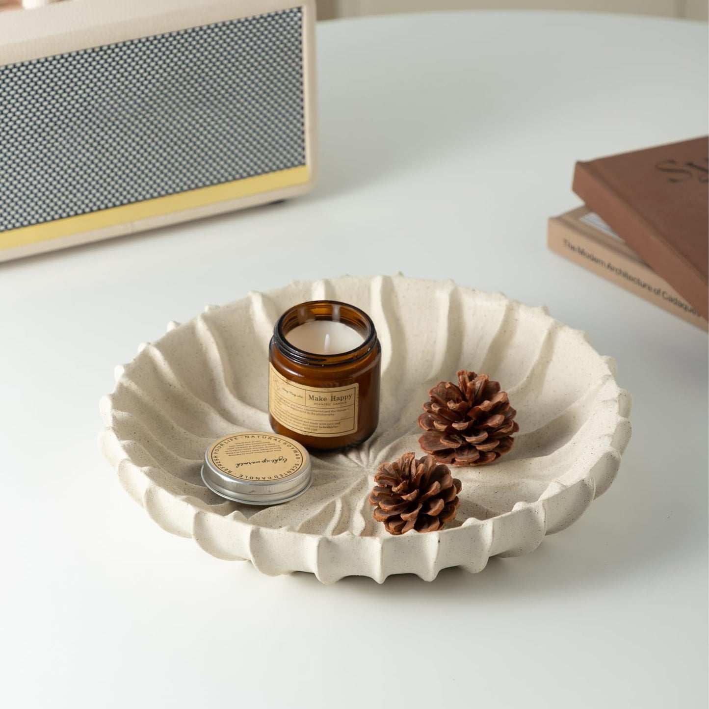 Dneuoir Large Decorative Bowl Fruit Bowl for Kitchen Counter, Resin Modern Decorative Tray for Home Decor, Key Bowl for Entry Table, Shelf, 11.2 Inch (Beige)