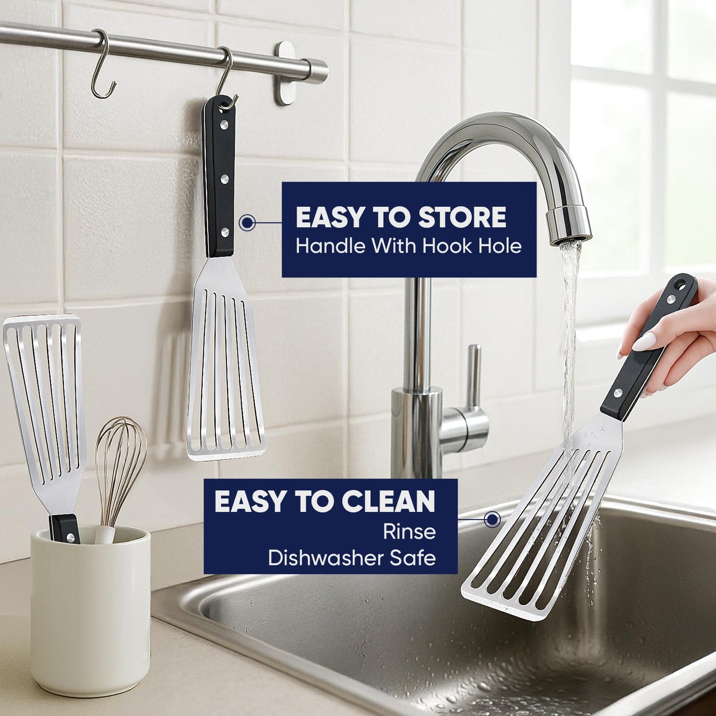 5 Pcs Newness Cooking Utensils Set, 304 Stainless Steel Kitchen Utensils Set, Metal Kitchen Accessories, Include Soup Ladle, Slotted Skimmer Spoon, Spaghetti Spoon and Spatula, Dishwasher Safe