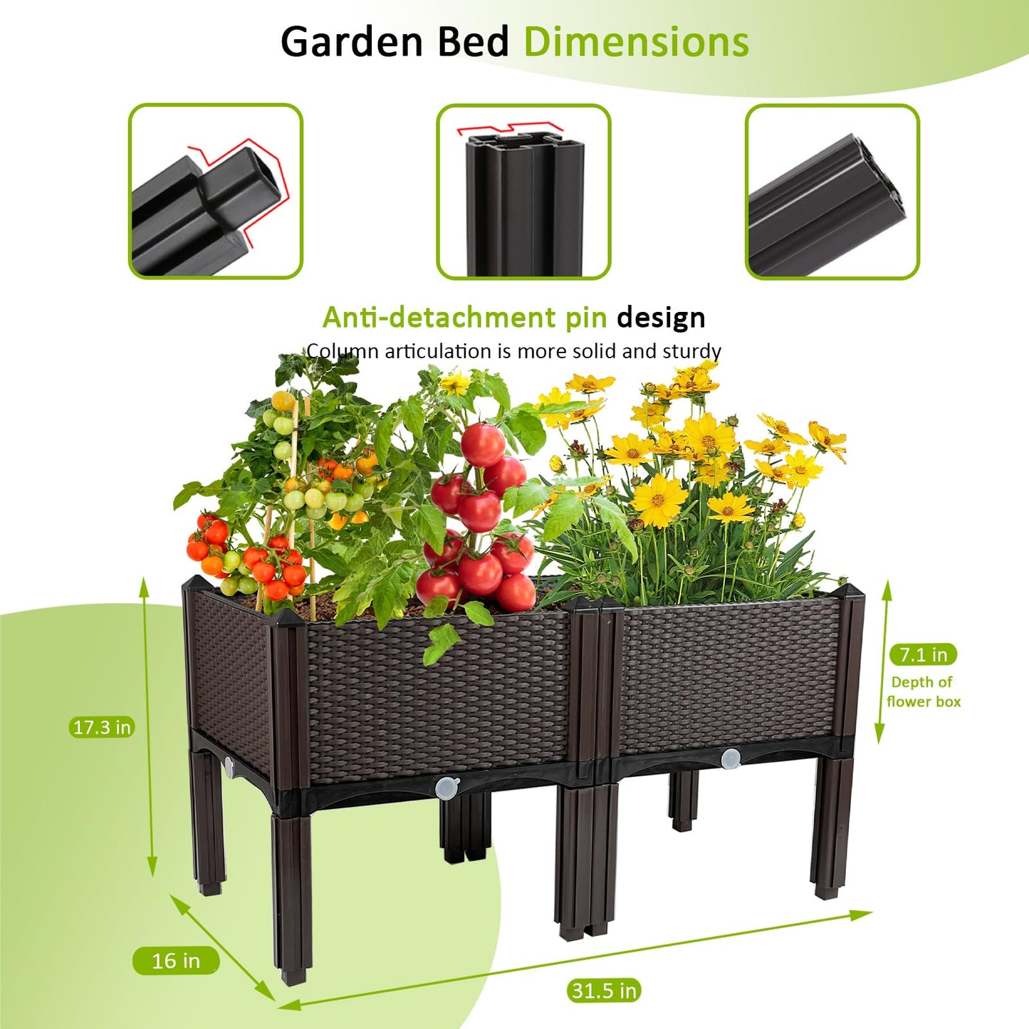 TDDSS Raised Garden Bed Planters for Outdoor Plants with Legs Elevated Rectangular Planter Boxes Garden Patio Balcony Deck for Planting Flowers, Vegetables, Tomatoes, and Herbs