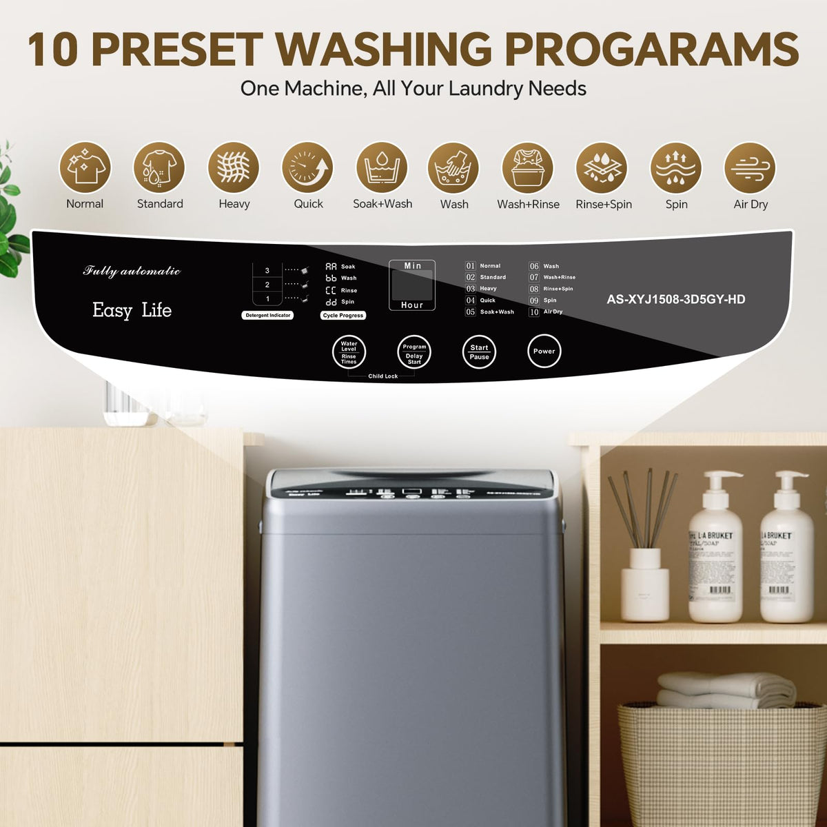NEWBULIG 1.06 Cu.Ft Portable Washing Machine, 7.7 lbs Capacity Full-Automatic Compact Washer with 10 Wash Cycles & Auto-Balance, for Apartment RV Dorm Camping