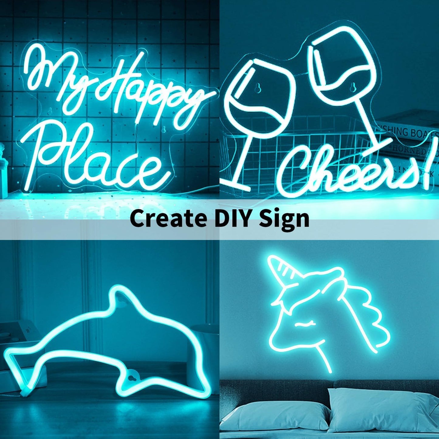 iNextStation 12V Ice Blue LED Strip Lights 16.4FT, Flexible Silicone Neon Rope Light with Power Adapter, Waterproof, Cuttable, Dimmable & Linkable, LED Lights Strip for Bedroom, Kitchen(with Plug)