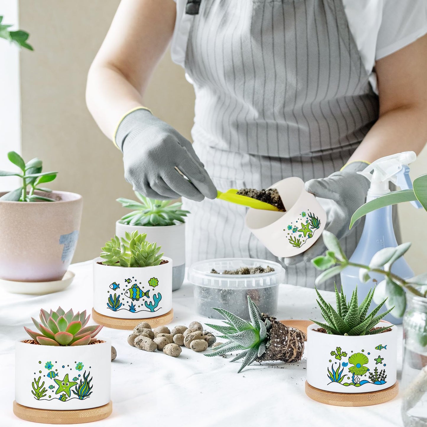 KONROOWEI 3 Pcs Coastal Beach Room Decor Plant Pots,Funny Planter Gifts for Women,for Indoor Plants Garden Planters Succulent Pots, with Drainage Holes and Saucer(No Plants)