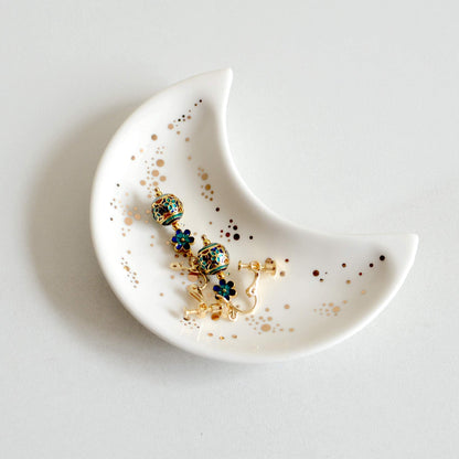 BIHOIB Small Moon Jewelry Dish Tray, Set of 2, Decorative Ceramic Trinket Dish, Modern Accent Tray for Vanity (White and Black)