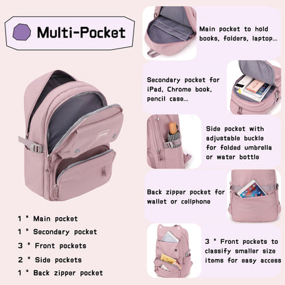Solid Color School-Bags Backpacks for Teens Girls, Multi-pocket Elementary Girls Bookbags,Lightweight Casual Daypack