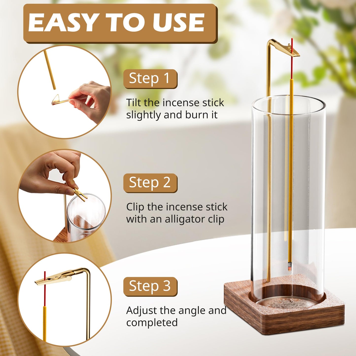 Incense Holder for Sticks, Insence-Stick Holder, Anti-Ash Flying No Mess Incense Burner, Incense Stick Holder with Glass Ash Catcher, for Yoga Spa Meditation Home Decor(2 Pack)