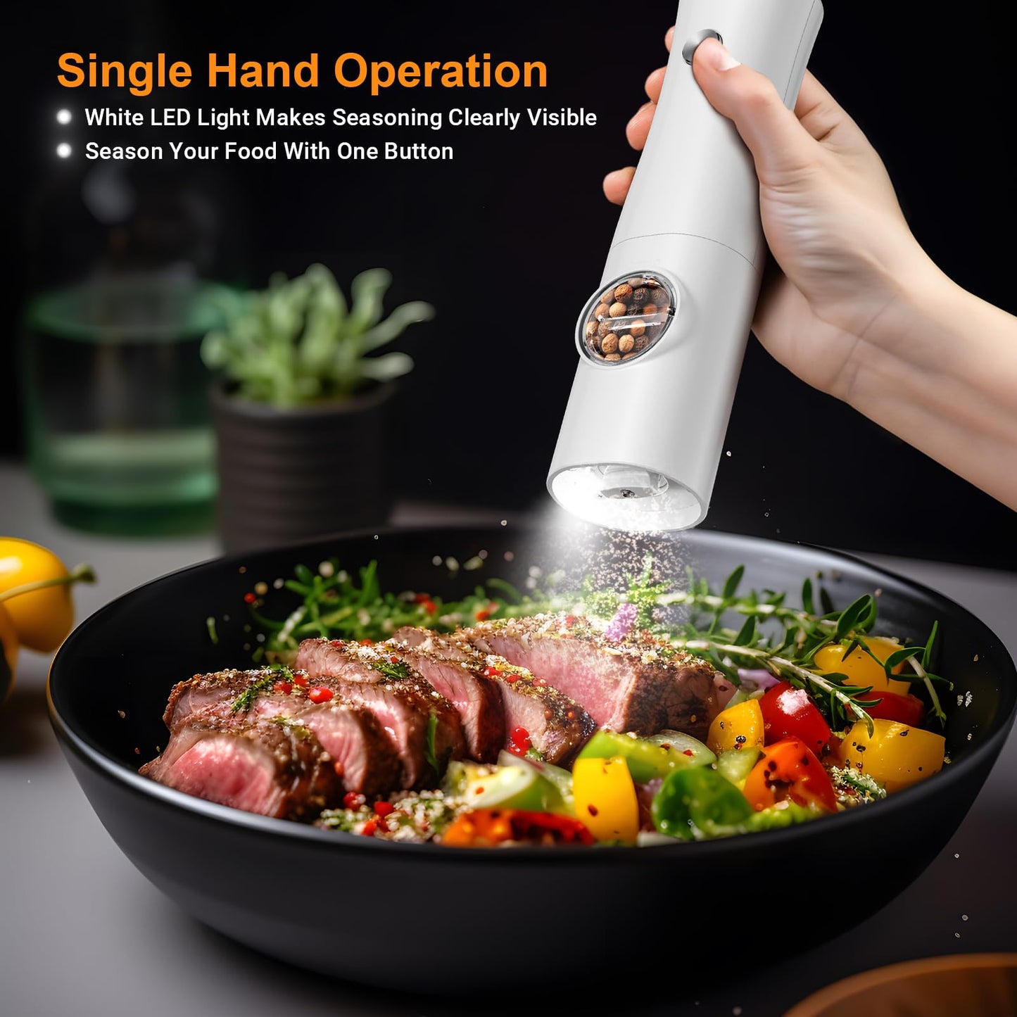Arcselong Electric Salt And Pepper Grinder Set With Type-C Rechargeable Base, No Battery Needed, Adjustable Coarseness Electronic Spice Mill Shakers Salt And Pepper Shakers Refillable