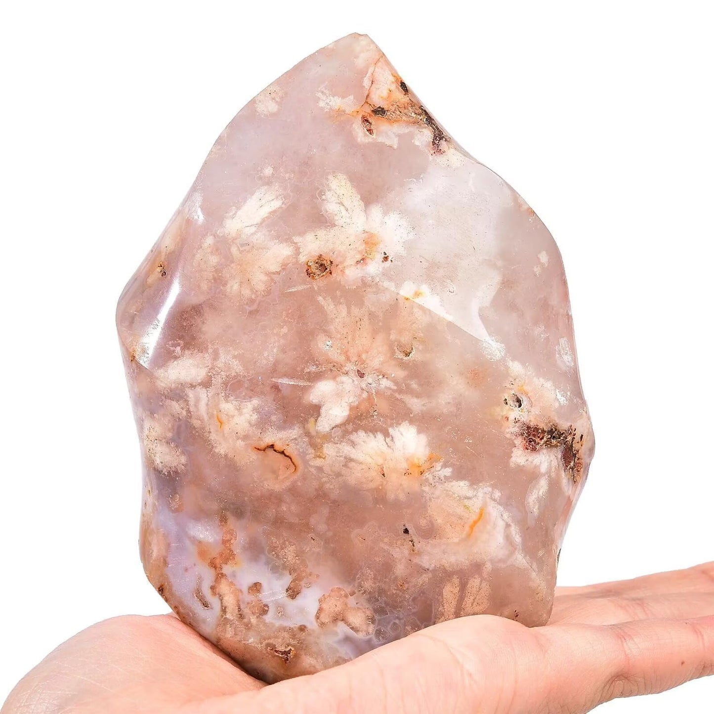 AMOYSTONE Cherry Blossom Agate Flame Shaped Stone Towers Obelisk Flower Agate Natural Healing Crystal Quartz Reiki Energy Decoration Home Office 1.0-1.5LBS