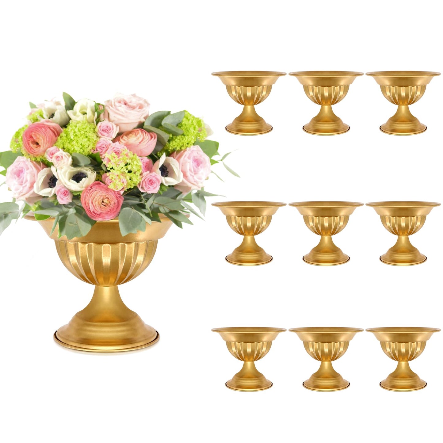 AZXTOPSEZ Gold Flower Vases for Centerpieces: Wedding Compote Bowl 5.1 Inch Small Urn Vase Metal Pedestal Vase for Table Party Event Set of 10