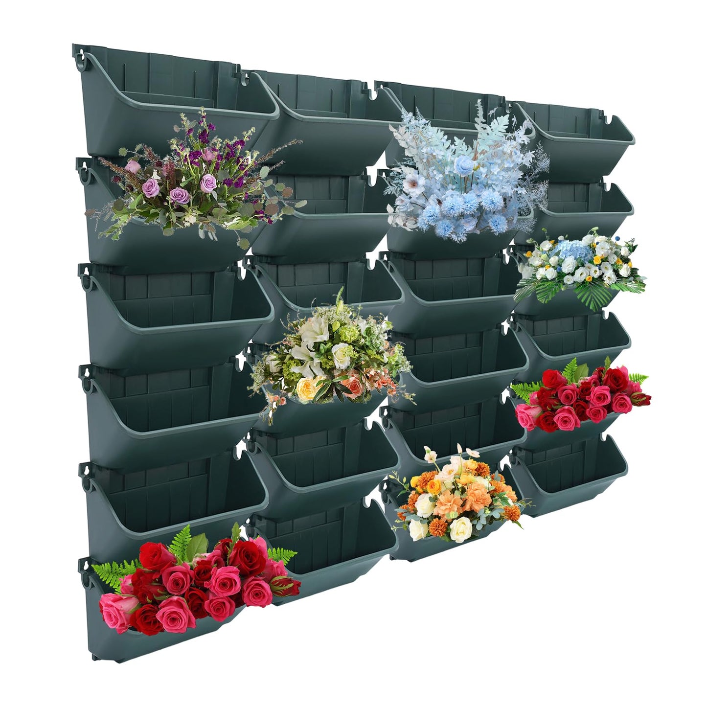 24 Pack Vertical Garden Planter,13 inch Wall Mounted Planter for Patio Indoor Outdoor Decor, Garden Self Watering Pot Balcony Plant Vegetable Fruit Herb Hanging Pocket Holder Flowerpot (Army Green)