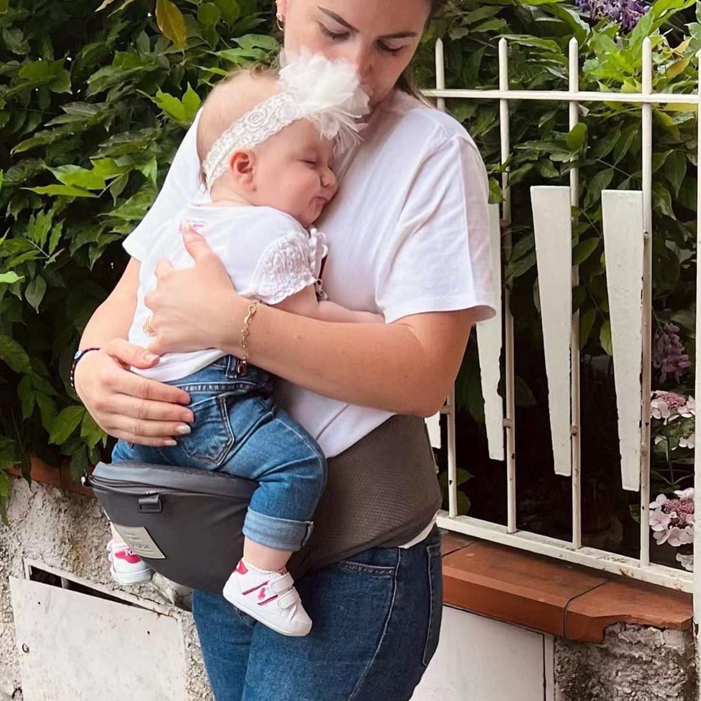 Bebamour Baby Carrier Newborn to Toddler Baby Carrier Hipseat 0-36Months with Head Hood, 3 PCS Teething Pads, Waist Extender, Grey