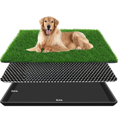 STARROAD-TIM 60X90 CM Dog Grass Pad with Tray for Indoor/Outdoor Large Dog Potty Training Reusable Dog Training Pads with tray Grass Pee Pads for Dogs with Tray is Reusable and Easy to Clean
