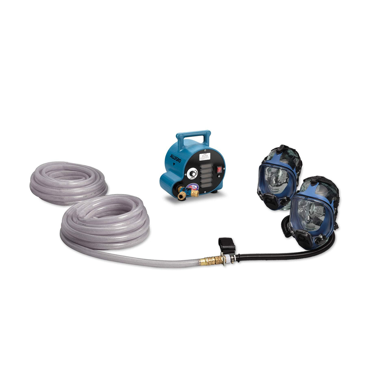 Allegro 9200-02A | Two Worker Full Mask Breathing Air Respirator System with 50’ Hose | Portable Blower Unit | NIOSH Approved Full Mask Respirators | Durable Silicone Facepiece