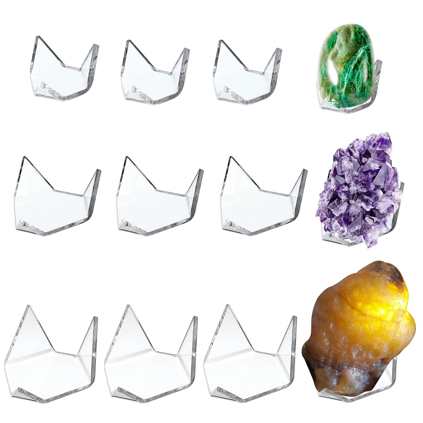 Hipiwe 12 Pcs Acrylic Triangle Display Holder - Display Easel Stands for Geodes Crystal Mineral Agate Fossil Coral, Clear Rock Display Stands for Small Collectibles, (Small+Medium+Large)
