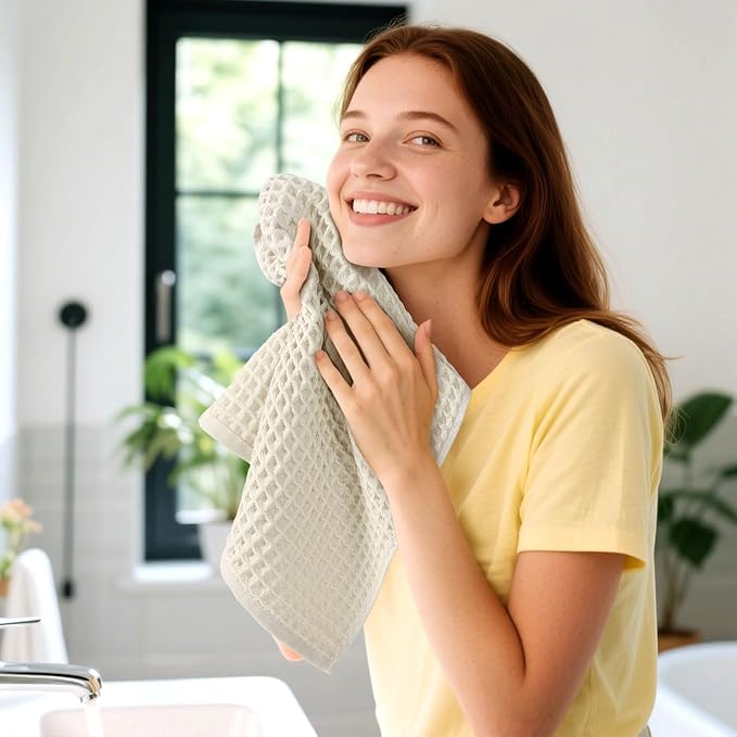 Jacquotha Waffle Hand Towels 2-Piece – Cotton, Quick Dry, Lint Free, 13” x 29”